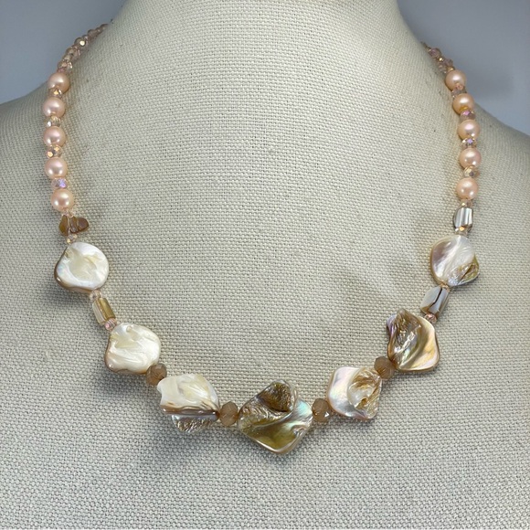 Artisan Made Handmade Blister Pearl Glass Pearl Glass Beaded Necklace Statement - Picture 1 of 8